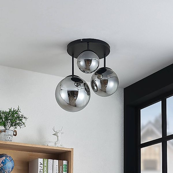 Lindby Deckenleuchte Teeja, rauch, 3-flg., Ø47cm, Glas, E27 günstig online kaufen