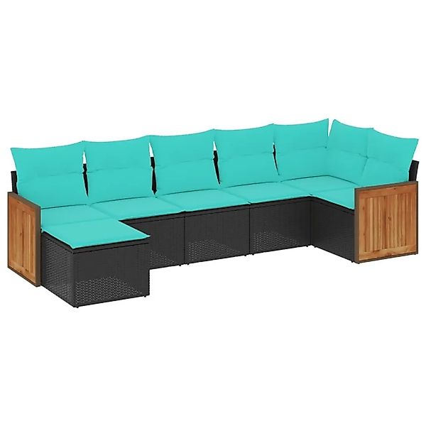 vidaXL 7-Tlg Gartensofa-Set mit Kissen Schwarz Polyrattan 3227870 günstig online kaufen
