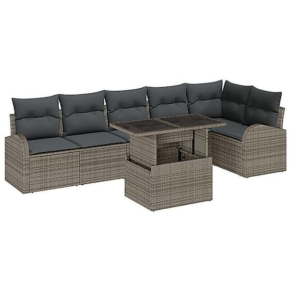 vidaXL Loungesofa 7-tlg. Garten-Sofagarnitur mit Kissen Grau Poly Rattan, 7 günstig online kaufen