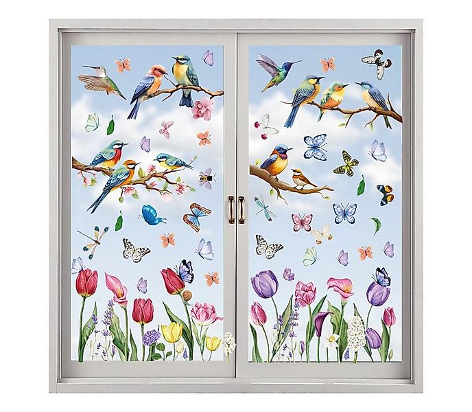 Coonoor Fenstersticker Frühlingsvogel Fensteraufkleber, Blumen mit Kolibri günstig online kaufen