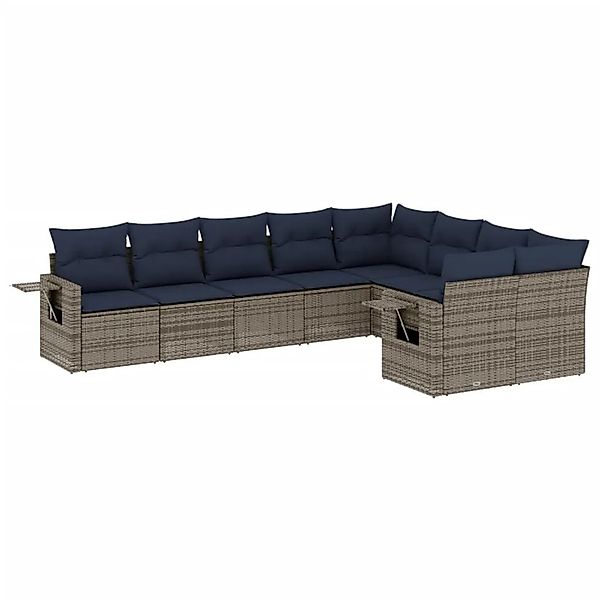 vidaXL 9-Tlg Gartensofa-Set mit Kissen Grau Polyrattan 3220640 günstig online kaufen
