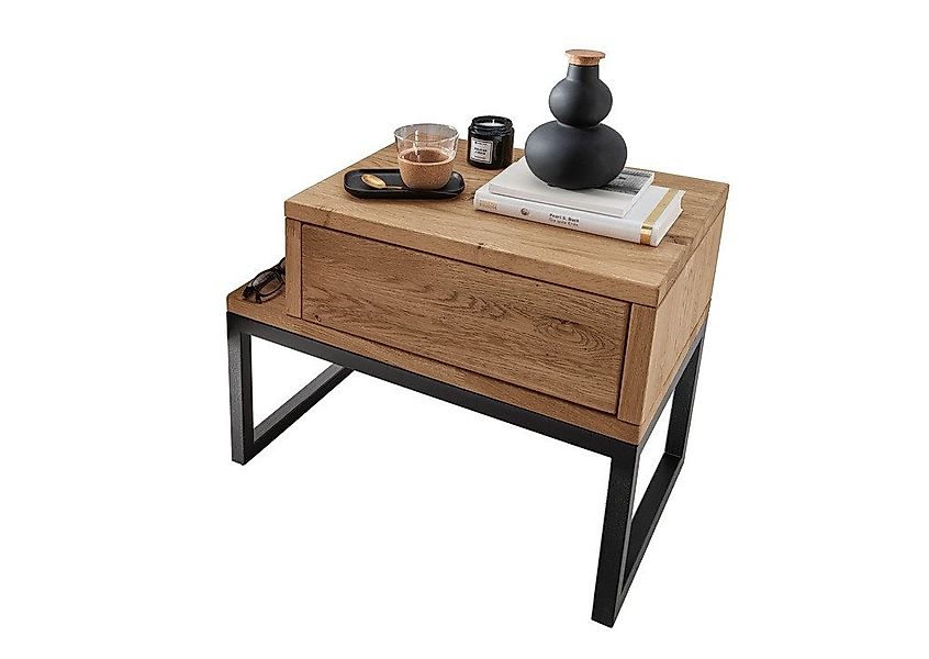 Main Möbel Nachttisch 55x45cm 'Kiara' Wildeiche massiv geölt & Metall schwa günstig online kaufen