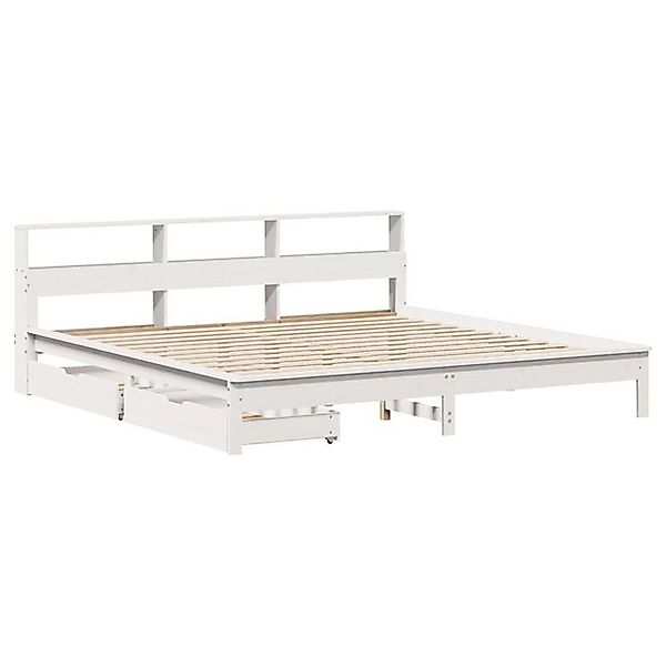 vidaXL Bett Massivholzbett mit Regal ohne Matratze Weiß 200x200 cm Kiefer günstig online kaufen