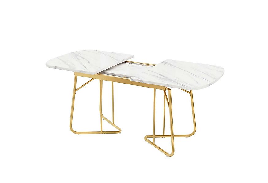 BBWL Esstisch Weißer Erweiterbarer Esstisch mit Marmorstruktur und Gold-Met günstig online kaufen