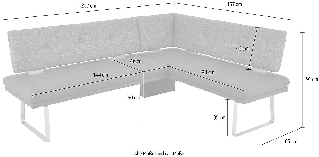 K+W Komfort & Wohnen Eckbank »Giacomo II« Flachstahlkufe in edelstahlfarbig günstig online kaufen