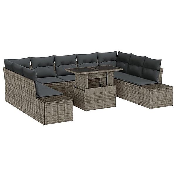 vidaXL Loungesofa 10-tlg. Garten-Sofagarnitur mit Kissen Grau Poly Rattan, günstig online kaufen