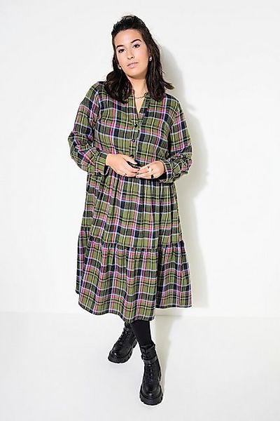 Studio Untold Jerseykleid Midi-Flanellkleid Karo Tunika-Ausschnitt Langarm günstig online kaufen