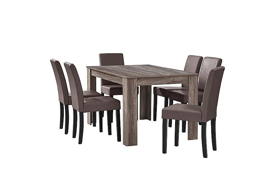en.casa Essgruppe, (7-tlg., Esstisch mit 6 Stühlen), »Forssa« 140x90cm Küch günstig online kaufen