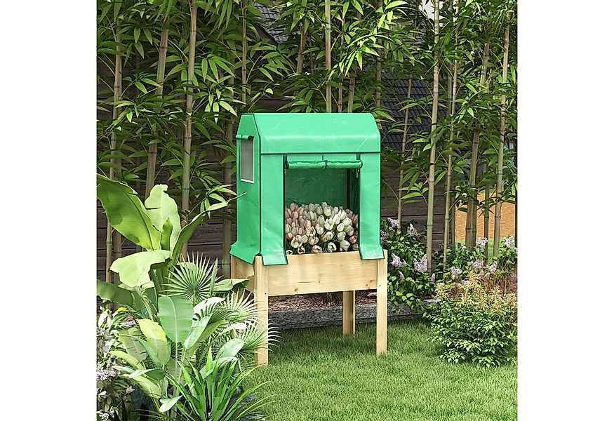 Outsunny Hochbeet Gemüsebeet, Kräuterbeet mit 2 Fenster, Wetterbeständig, U günstig online kaufen