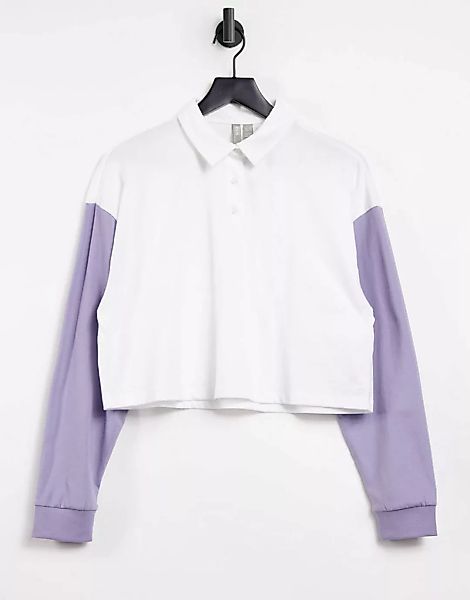 ASOS DESIGN – Kastenförmiges Poloshirt mit Farbblockdesign in Weiß und Flie günstig online kaufen