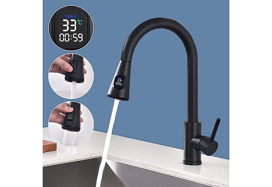 HOMELODY Küchenarmatur ausziehbar Spültischarmatur 360° Küchenarmatur LED D günstig online kaufen