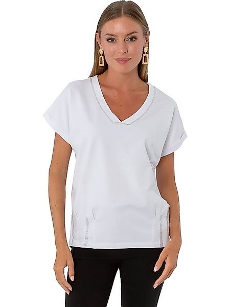 Estefania for woman Kurzarmshirt 194-1114, mit V-Ausschnitt und Strassbesat günstig online kaufen