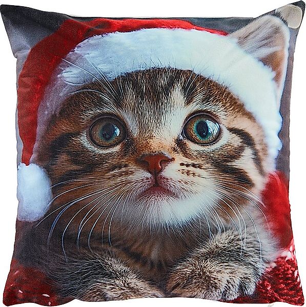 REDBEST Kissenbezug Kissenhülle "Weihnachtskatze", Nicky-Velours Motiv günstig online kaufen