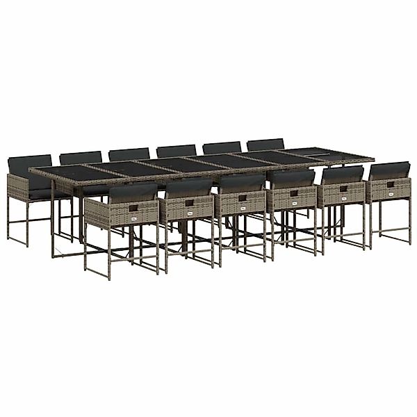 vidaXL 13-Tlg Garten-Essgruppe mit Kissen Grau Poly Rattan 3211304 günstig online kaufen