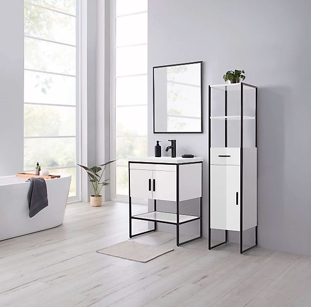 welltime Hochschrank "Pisa Schrank WC Bad hochglanz Metall", Badschrank Bad günstig online kaufen