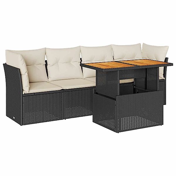 vidaXL 5-Tlg Garten-Sofagarnitur mit Kissen Schwarz Poly Rattan 3326877 günstig online kaufen