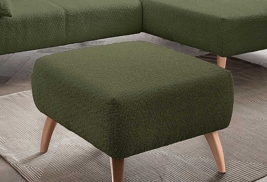 INOSIGN Polsterhocker "Colori", Holzfußfarbe wählbar, verschiedene Stoffe, günstig online kaufen