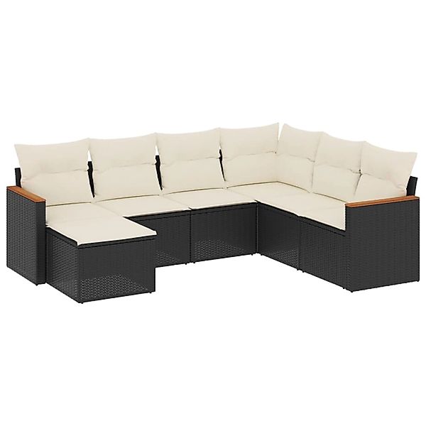 vidaXL 7-Tlg Garten-Sofagarnitur mit Kissen Schwarz Poly Rattan 3258605 günstig online kaufen