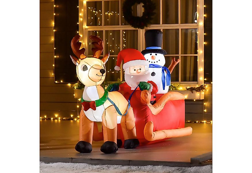 HOMCOM Weihnachtsfigur Weihnachtsmann auf Schlitten mit Schneemann (mit LED günstig online kaufen
