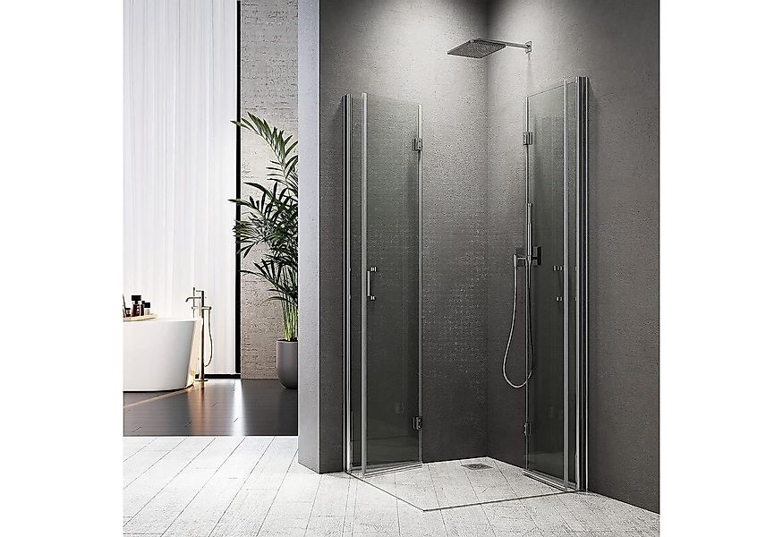 Boromal Eckdusche Duschkabine Eckeinstieg Falttür 195H Duschabtrennung Dusc günstig online kaufen