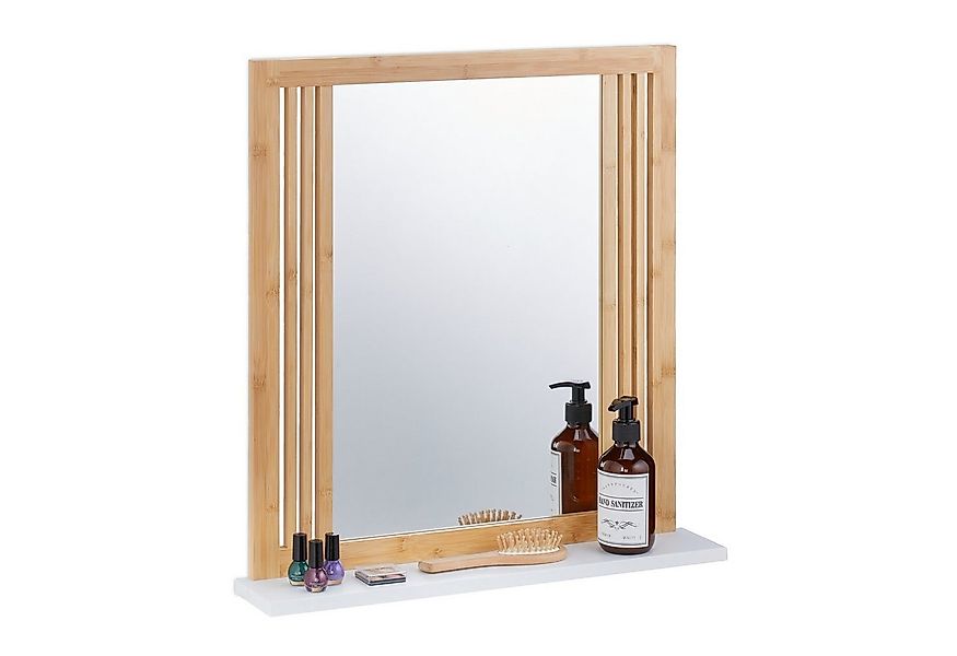 relaxdays Badspiegel Bambus Badspiegel mit Ablage günstig online kaufen