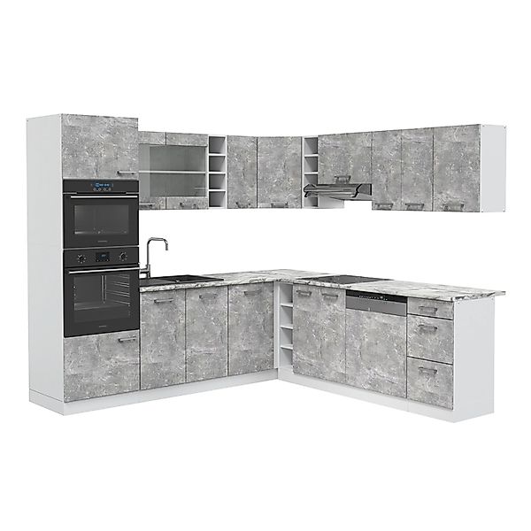 Vicco R-Line Eckküche Beton/Weiß 237 x 60 cm AP Marmor günstig online kaufen