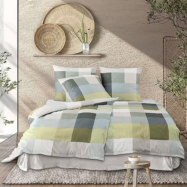 Irisette Mako Satin Bettwäsche Wave 8542-30 Kariert Mint Grau 135x200 günstig online kaufen
