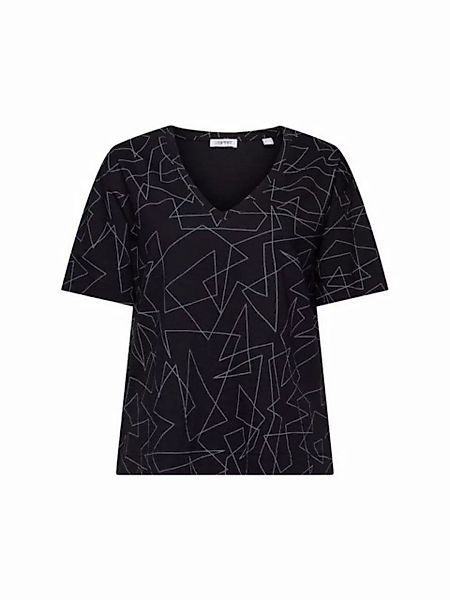 Esprit T-Shirt Baumwoll-T-Shirt mit V-Ausschnitt und Print (1-tlg) günstig online kaufen