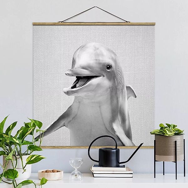 Stoffbild mit Posterleisten Delfin Diddi Schwarz Weiß günstig online kaufen