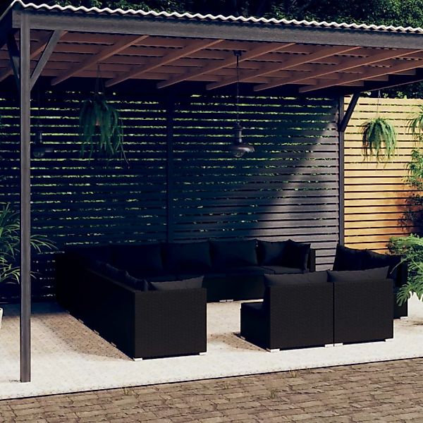 Vidaxl 13-tlg. Garten-lounge-set Mit Kissen Schwarz Poly Rattan günstig online kaufen