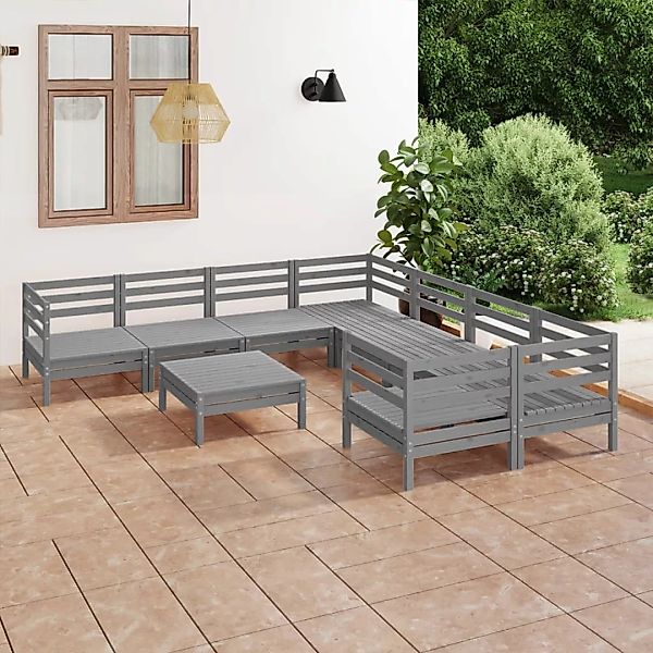 9-tlg. Garten-lounge-set Grau Kiefer Massivholz günstig online kaufen