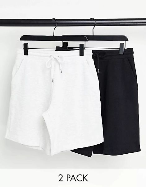 ASOS DESIGN – Oversize-Shorts aus Jersey in Schwarz/Kalkweiß im 2er-Pack-Me günstig online kaufen