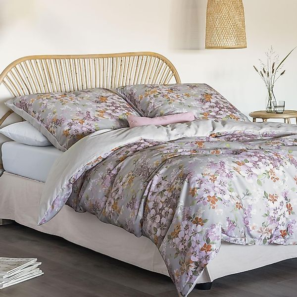 Irisette Mako Satin Bettwäsche Crown-K 8453-90 Blumen grau 155x220 günstig online kaufen