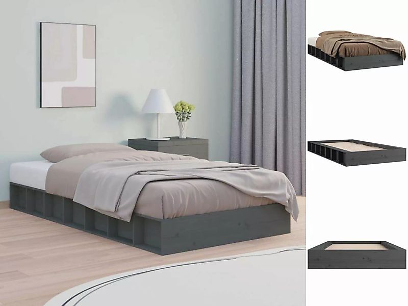 vidaXL Bettgestell Massivholzbett Grau 135x190 cm 4FT6 Double Bett Bettgest günstig online kaufen