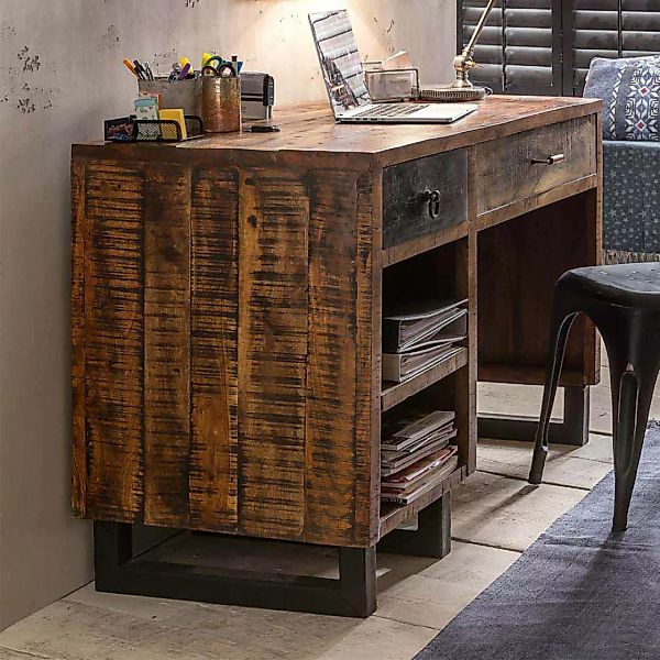Loft Schreibtisch aus Mangobaum Recyclingholz 120 cm günstig online kaufen