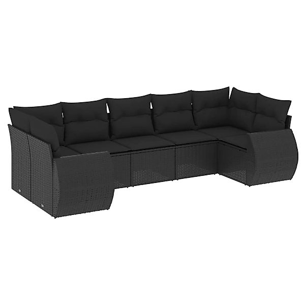 vidaXL 7-Tlg Garten-Sofagarnitur mit Kissen Schwarz Poly Rattan 3254122 günstig online kaufen