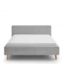 Doppeltbett Grau modern aus Boucle Stoff Eiche Massivholz günstig online kaufen