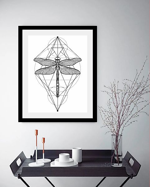 queence Bild "Libelle", Tiere-Schwarz-Weiß-Kunst-Insekten, HD Premium Poste günstig online kaufen