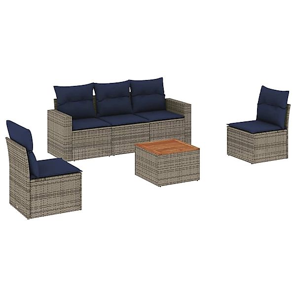 vidaXL 6-Tlg Garten-Sofagarnitur mit Kissen Grau Poly Rattan 3256397 günstig online kaufen