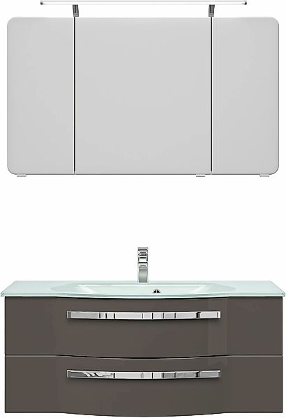 Saphir Badmöbel-Set "Serie 4005, vormontiert, Glaswaschbecken, Spiegelschra günstig online kaufen