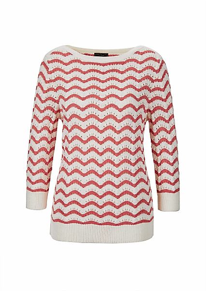 GOLDNER Rundhalspullover "Kurzgröße Ringelpullover 3/4-Arm, Ajourdetails" k günstig online kaufen