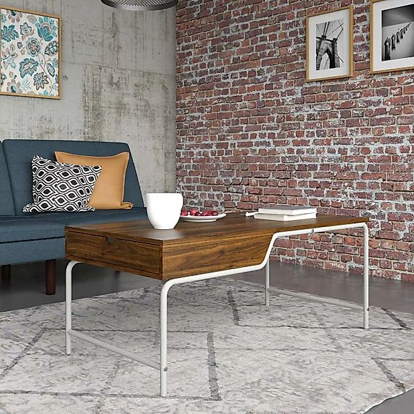 Wohnzimmer Tisch Retrostil in Walnussfarben Vierfußgestell günstig online kaufen
