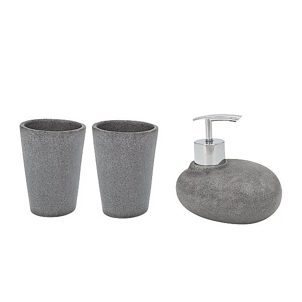 WENKO Bad-Accessoire-Set Pebble Stone Grey 3-teilig grau günstig online kaufen