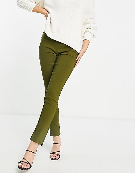 Vero Moda – Hose mit schmalem Schnitt und hohem Bund in Khaki-Grün günstig online kaufen