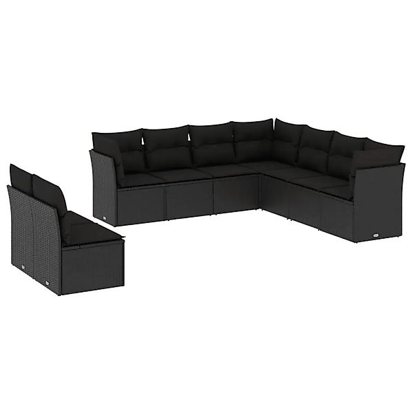 vidaXL 9-Tlg Garten-Sofagarnitur mit Kissen Schwarz Poly Rattan 3249674 günstig online kaufen