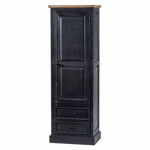 Wohnzimmer Schrank in Schwarz und Teakfarben 180 cm hoch günstig online kaufen