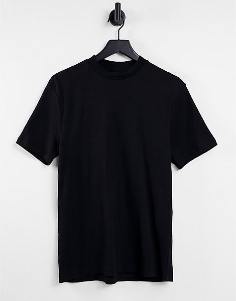 River Island – Schmal geschnittenes, hochgeschlossenes T-Shirt in Schwarz günstig online kaufen