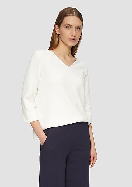 s.Oliver 3/4-Arm-Shirt Strukturiertes Jersey-Sweatshirt mit V-Ausschnitt günstig online kaufen