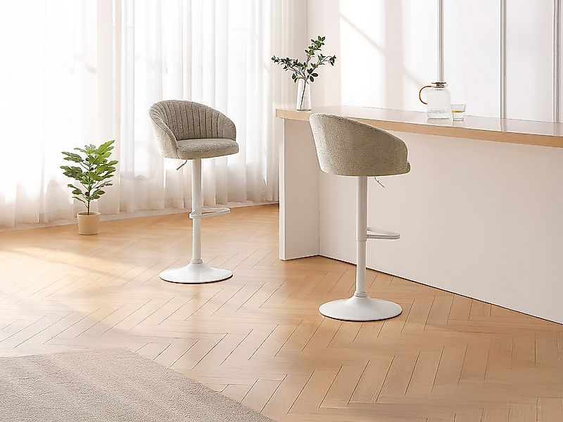 2‑er Set Barhocker - Textilstoff & Metall - Höhe verstellbar - Creme - DORA günstig online kaufen