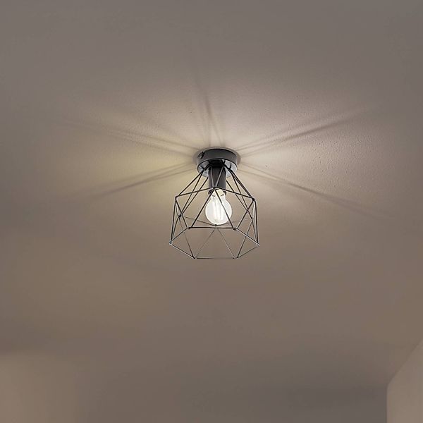 Deckenleuchte Patara, schwarz, Ø 20 cm, Gitterschirm, Metall günstig online kaufen